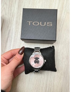 Reloj Oso Plata con Fondo Rosa - Mujer