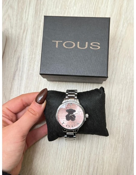 Reloj Oso Plata con Fondo Rosa - Mujer